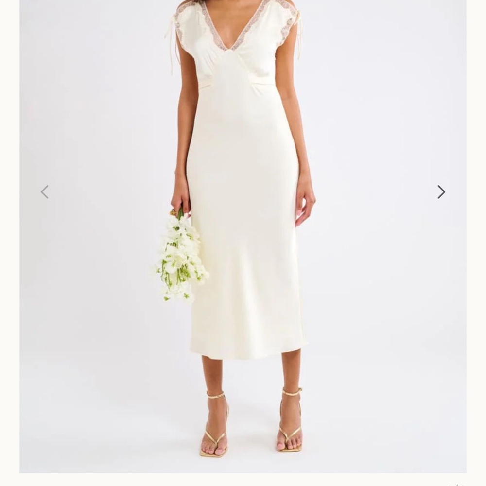 Rumored Cream Lace-Trim Midi Dress